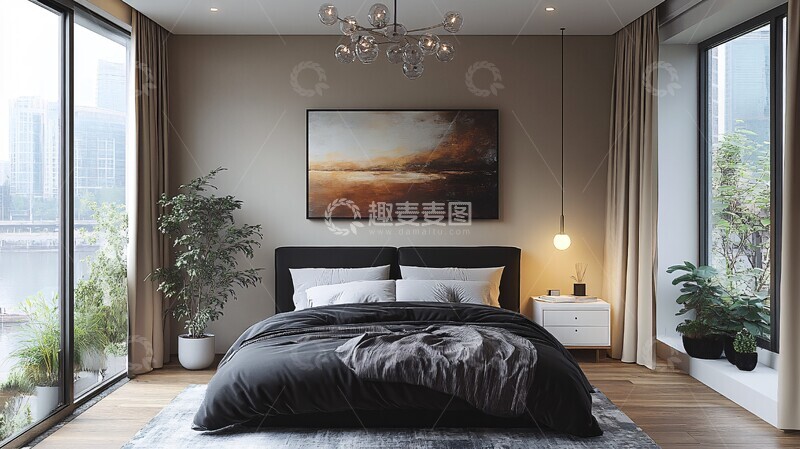 高清大图下载【趣麦麦图】黑白床头简约灯