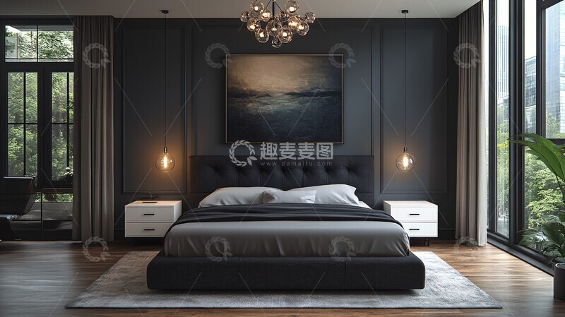高清大图下载【趣麦麦图】-黑白床头简约灯1