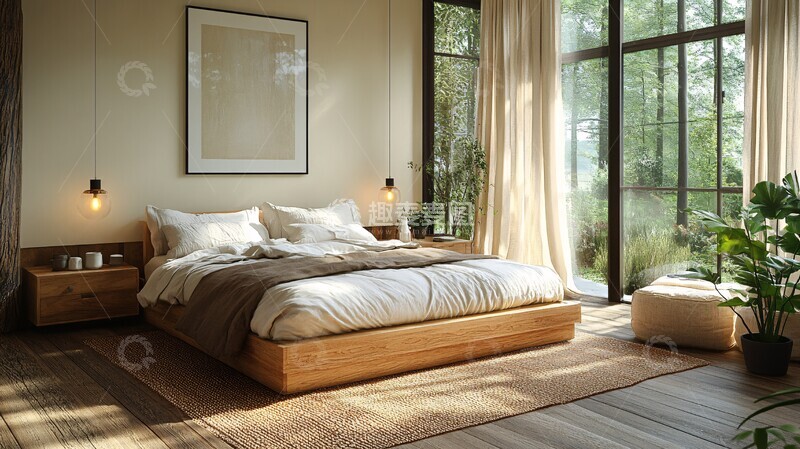 高清大图下载【趣麦麦图】简约床头木桌布置1