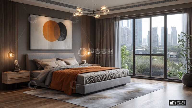 高清大图下载【趣麦麦图】灰色床现代卧室