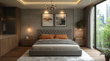 灰色床现代卧室1