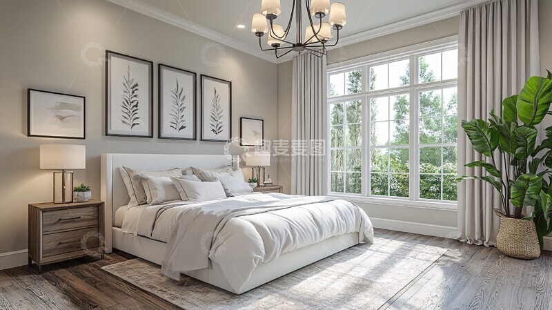 高清大图下载【趣麦麦图】白色床铺简约卧室1