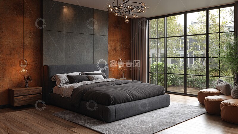 高清大图下载【趣麦麦图】灰色床木质床头3