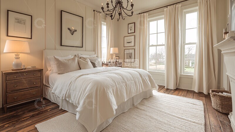 高清大图下载【趣麦麦图】白色床铺简约卧室