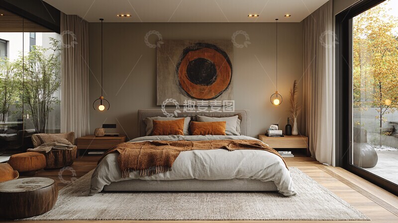 高清大图下载【趣麦麦图】灰色床木质床头柜16