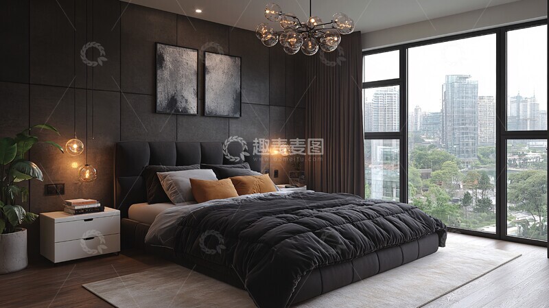 高清大图下载【趣麦麦图】黑白床与抽象画3