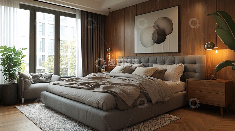 高清大图下载【趣麦麦图】灰色床木质床头柜14