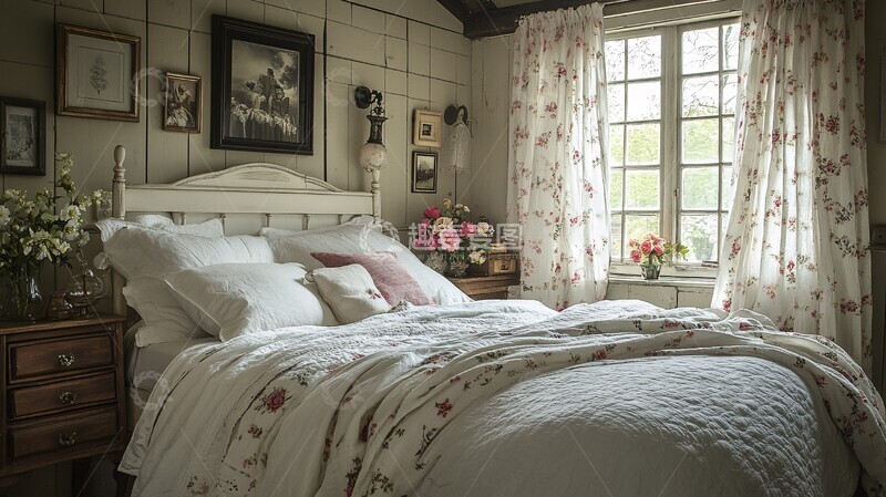 高清大图下载【趣麦麦图】白床木桌花饰床品