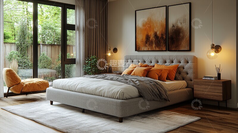 高清大图下载【趣麦麦图】灰色床木质床头柜15