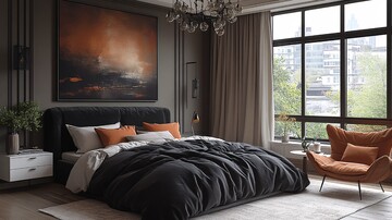 黑白床与抽象画