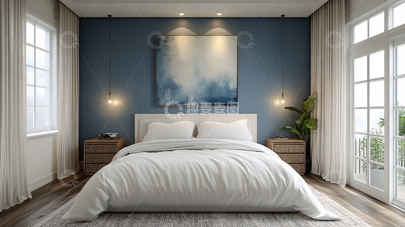 高清大图下载【趣麦麦图】白色床与木地板5