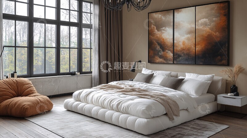 高清大图下载【趣麦麦图】白色床与木地板3