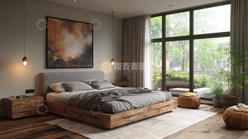 高清大图下载【趣麦麦图】灰色床木质床头柜18