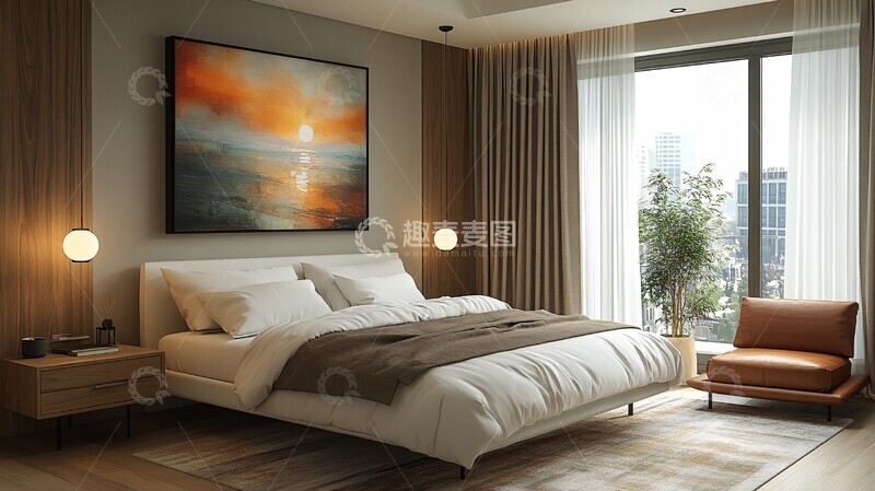 高清大图下载【趣麦麦图】白色床与木地板6