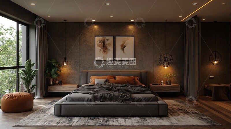 高清大图下载【趣麦麦图】灰色床木质床头柜25