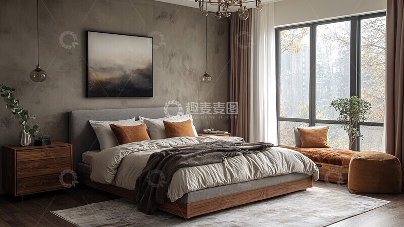 高清大图下载【趣麦麦图】灰色床木质床头柜27