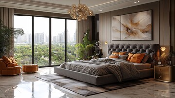 灰床金桌现代卧室2