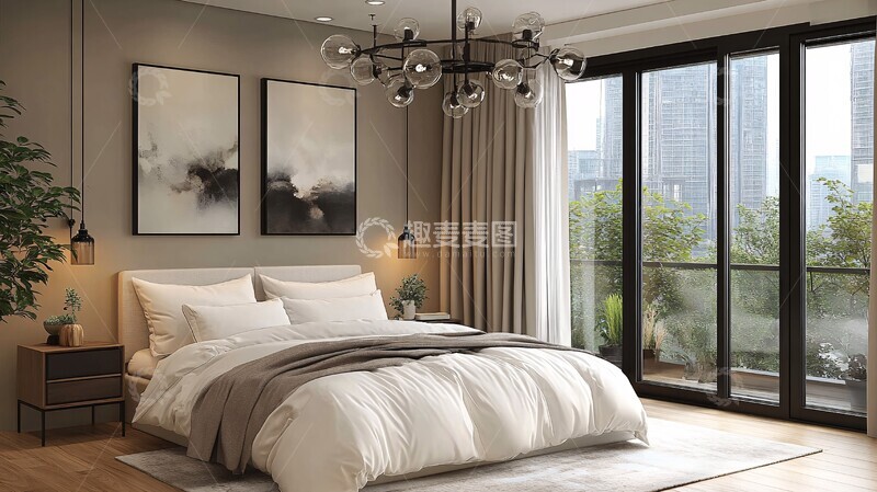 高清大图下载【趣麦麦图】白色床铺简约卧室2