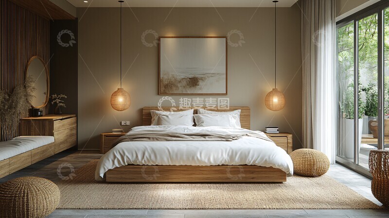 高清大图下载【趣麦麦图】白色床木质床头柜9