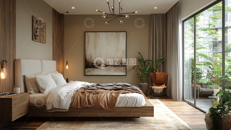 高清大图下载【趣麦麦图】白色床铺木质床头4