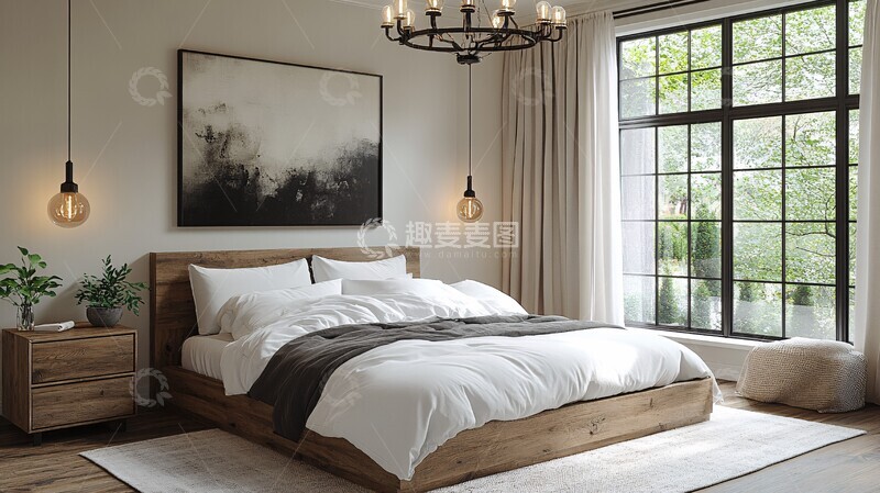 高清大图下载【趣麦麦图】白色床铺木质床头3