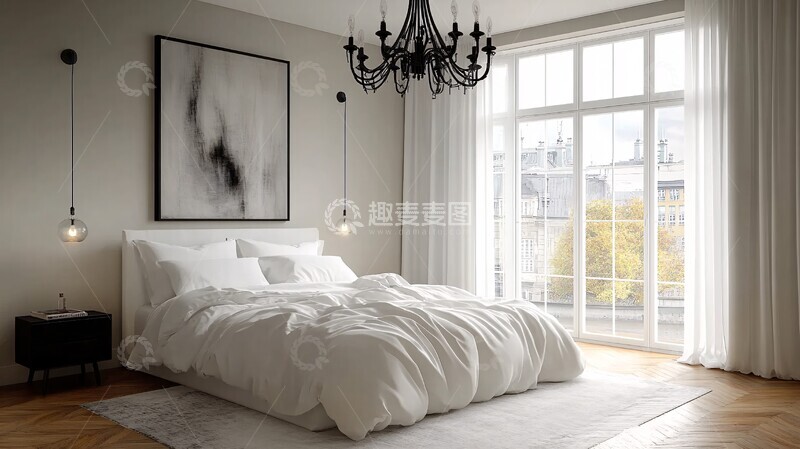 高清大图下载【趣麦麦图】白色床铺简约卧室3