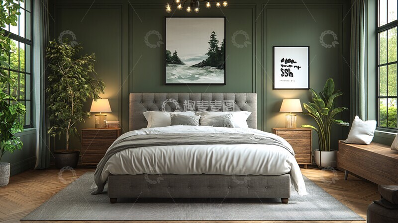 高清大图下载【趣麦麦图】灰色床木材卧室