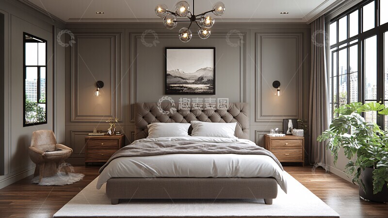 高清大图下载【趣麦麦图】灰色床木质床头柜26