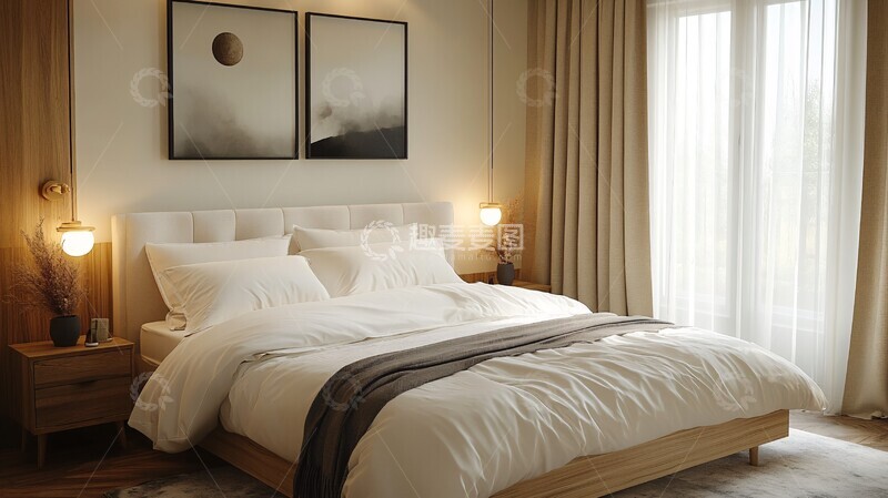 高清大图下载【趣麦麦图】白色床木质床头柜8