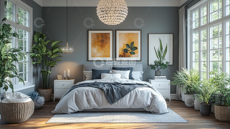 高清大图下载【趣麦麦图】灰色床白色床头柜5