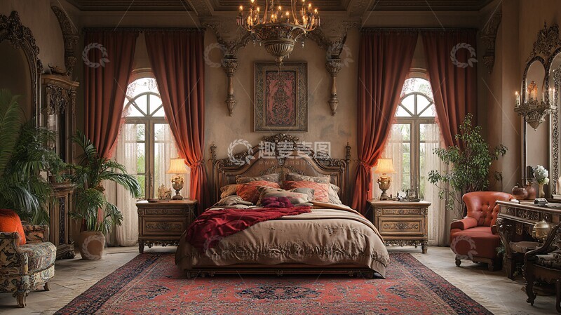 高清大图下载【趣麦麦图】复古欧式卧室布置11