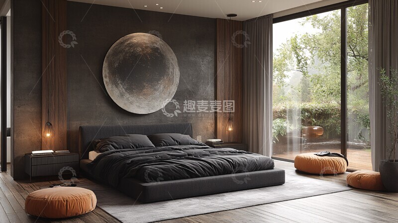 高清大图下载【趣麦麦图】黑床金属桌木地板3