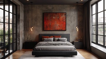 灰床黑桌简约卧室1