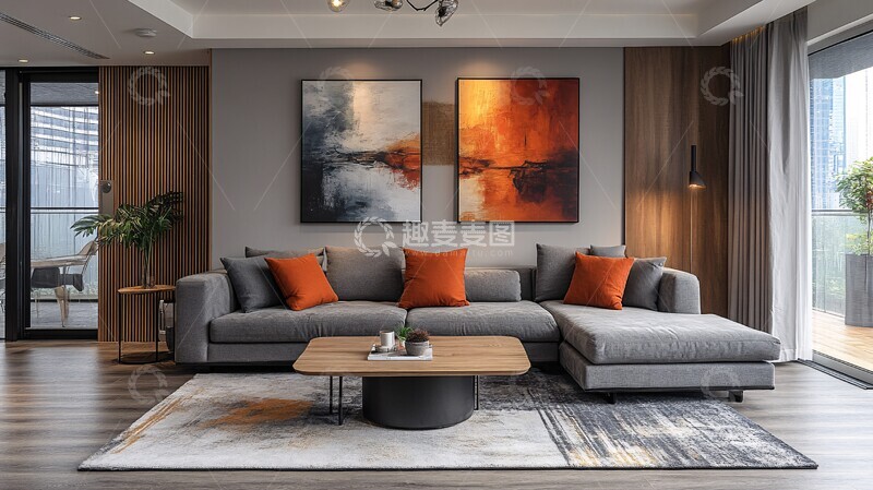 高清大图下载【趣麦麦图】灰色沙发客厅1