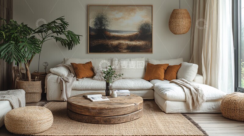 高清大图下载【趣麦麦图】白色沙发木桌装饰7