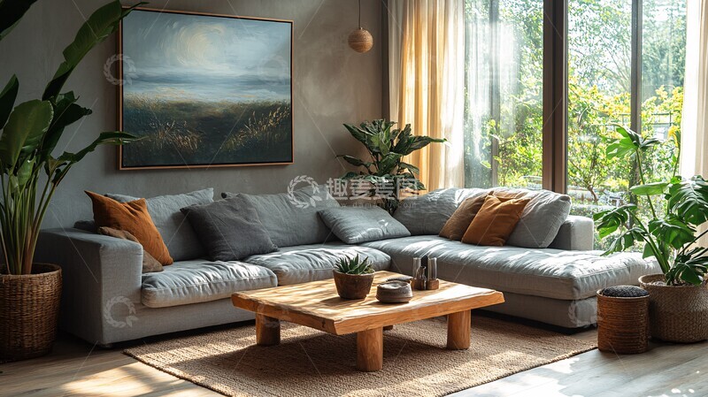 高清大图下载【趣麦麦图】灰色沙发木桌装饰1