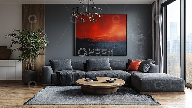 高清大图下载【趣麦麦图】灰色沙发客厅