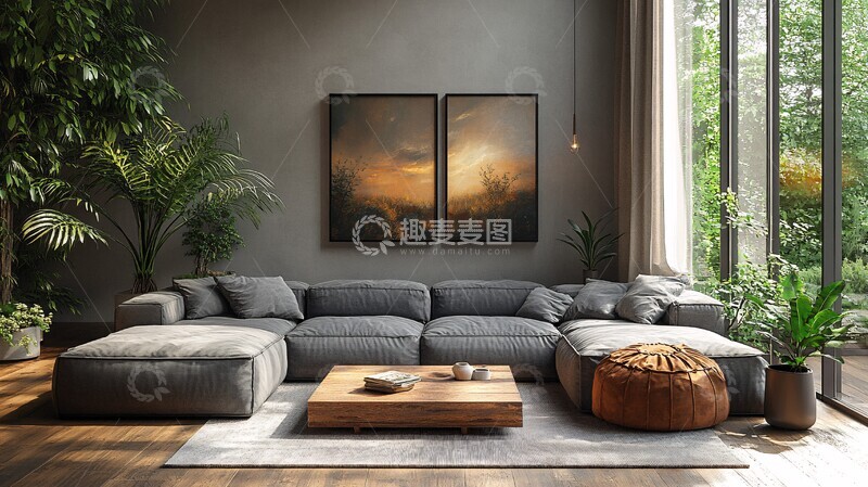 高清大图下载【趣麦麦图】灰色沙发木桌装饰3