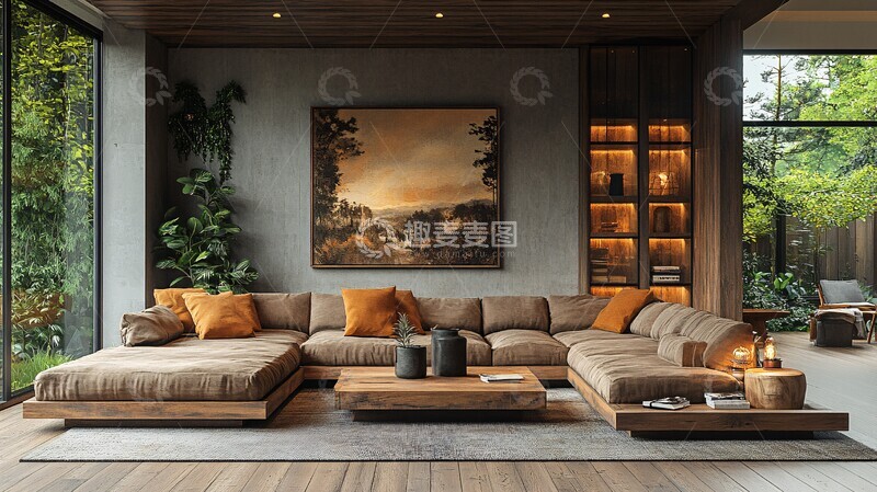 高清大图下载【趣麦麦图】木质沙发客厅布置