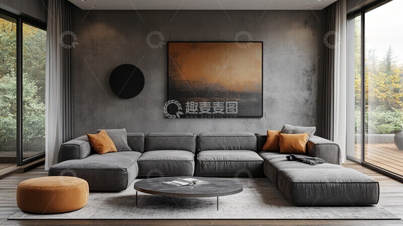 高清大图下载【趣麦麦图】灰色沙发金属桌1