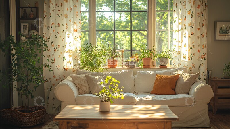 高清大图下载【趣麦麦图】白色沙发木桌阳光房1