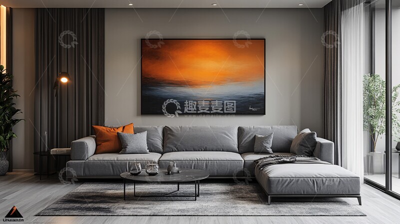 高清大图下载【趣麦麦图】灰色沙发金属桌