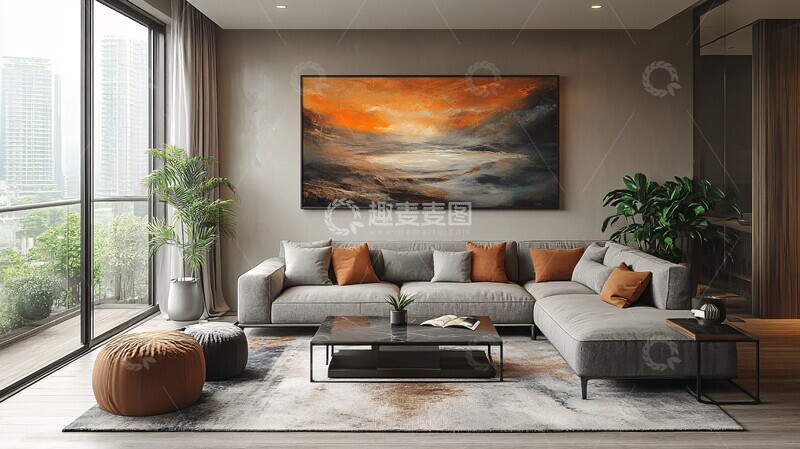 高清大图下载【趣麦麦图】灰色沙发金属桌3