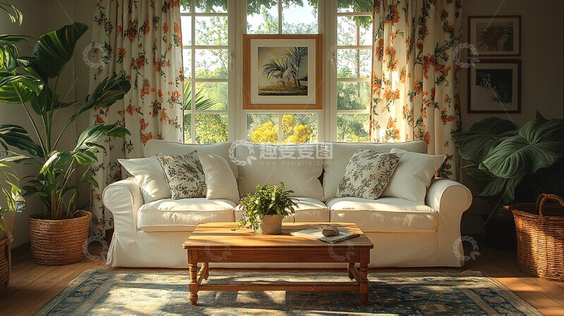 高清大图下载【趣麦麦图】白色沙发木桌阳光房3
