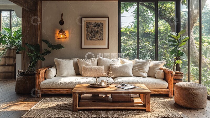 高清大图下载【趣麦麦图】-木质沙发客厅布置2
