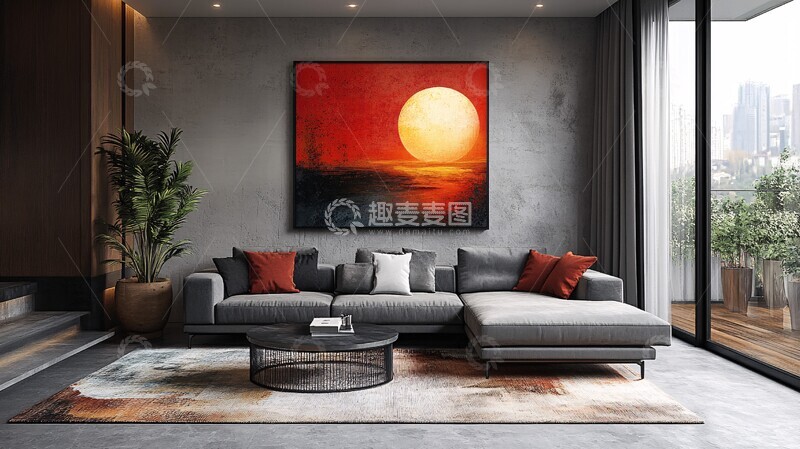 高清大图下载【趣麦麦图】灰色沙发金属桌2