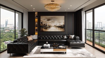 黑色皮革沙发客厅