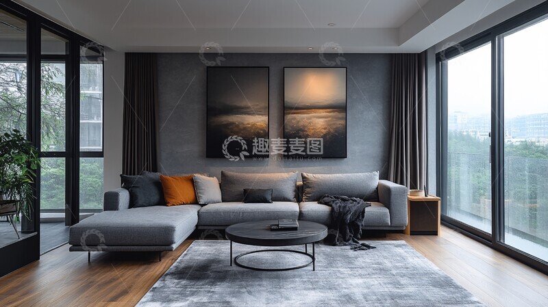 高清大图下载【趣麦麦图】灰色沙发木地板3