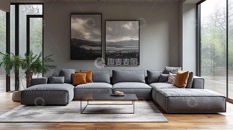 高清大图下载【趣麦麦图】灰色沙发木地板1