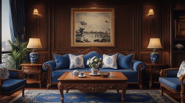 红木沙发咖啡桌瓷器画1